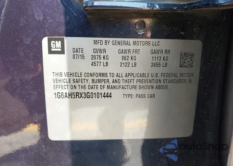 2016 Cadillac Ats Luxury Collection z USA, uszkodzony, nr VIN 1G6AH5RX3G0101444